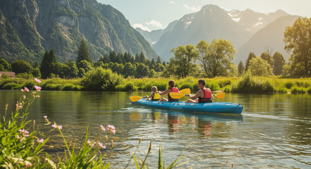 Modern tour boat for scenic veneajelu cruise on Finnish lake at sunset