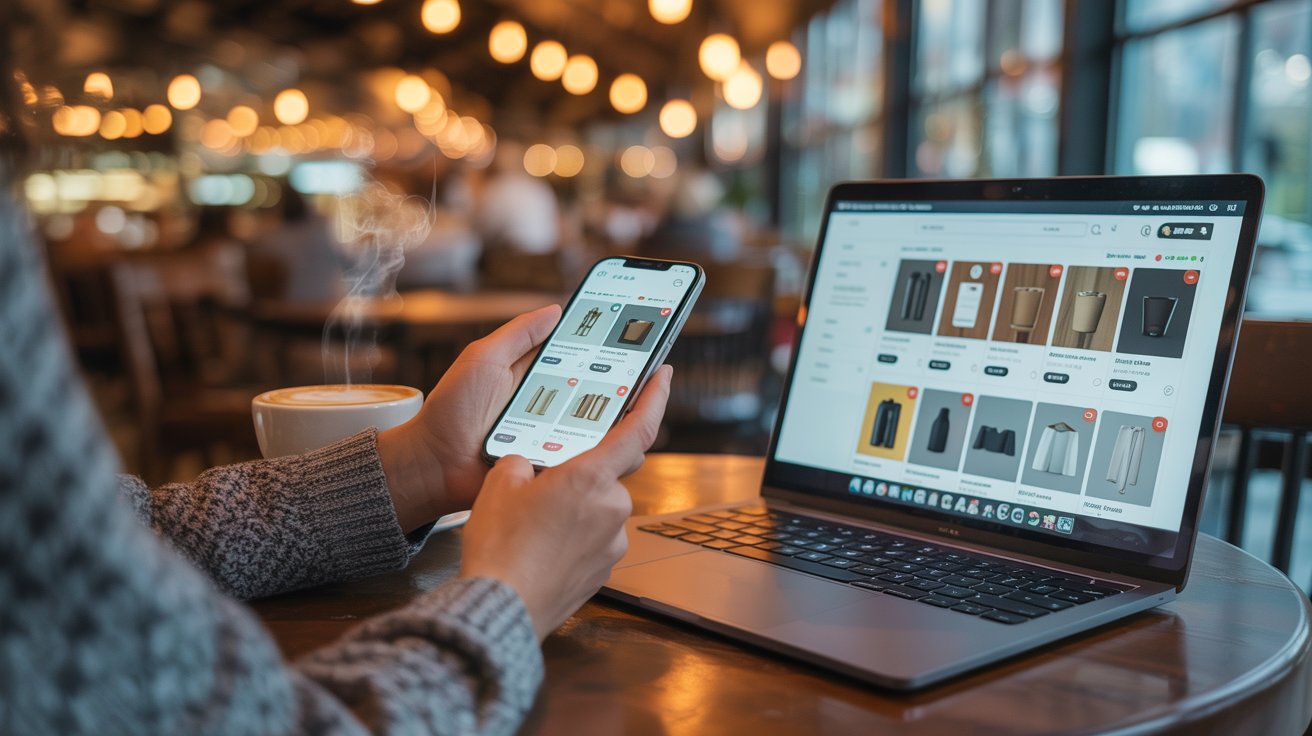 Pxless adaptive e-commerce website on smartphone and laptop in real world setting