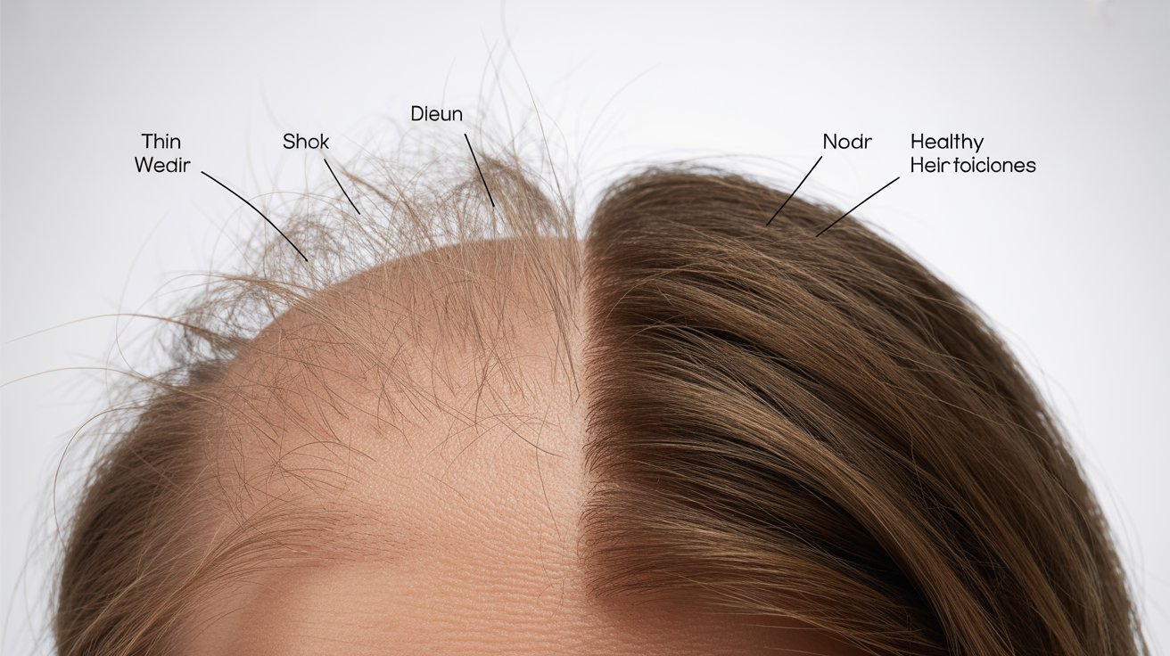 Hair follicle transformation with Pantagonar showing before and after hair thickness and strength improvement