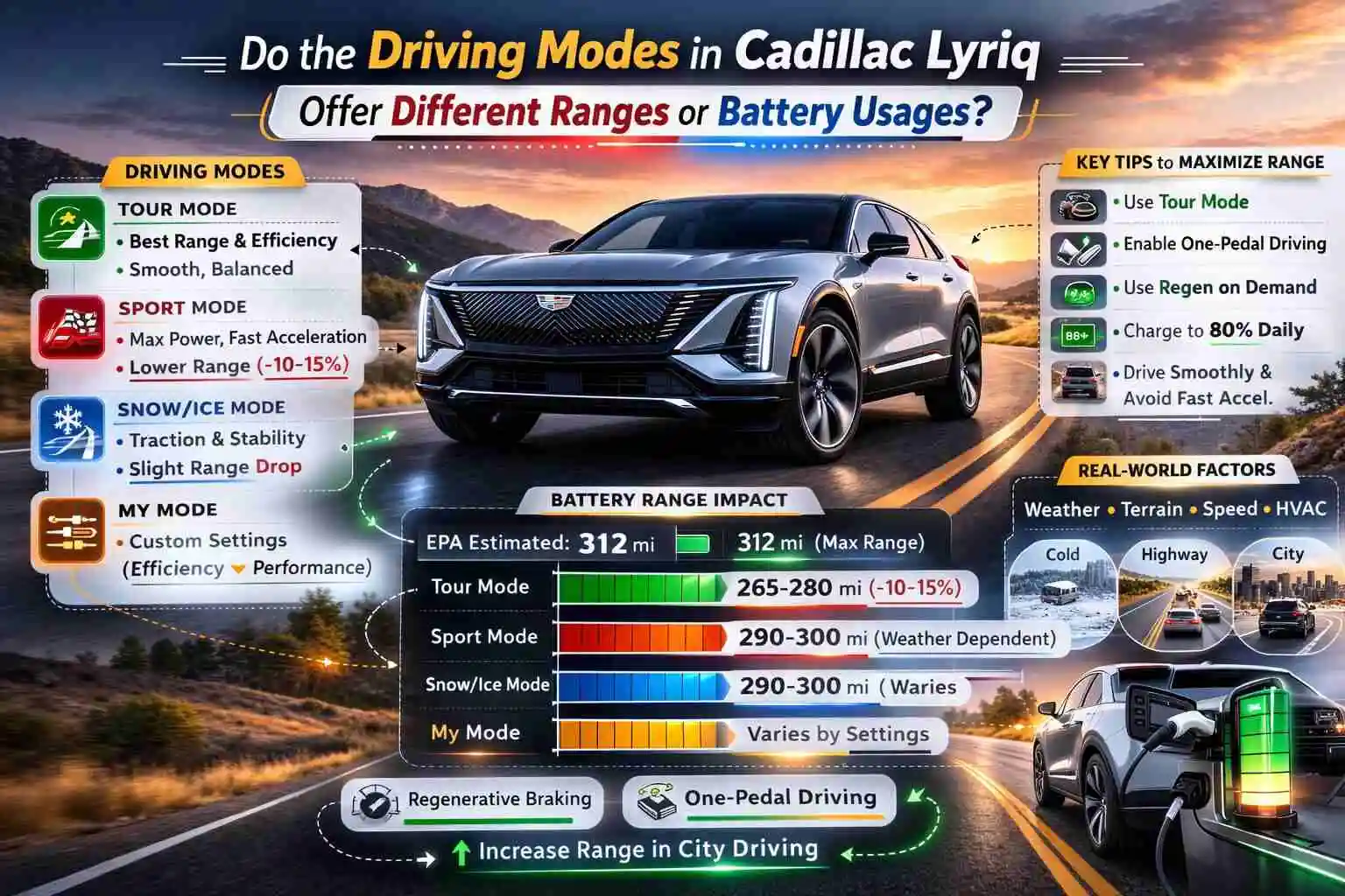 Do the Driving Modes in Cadillac Lyriq Offer Different Ranges or Battery Usages